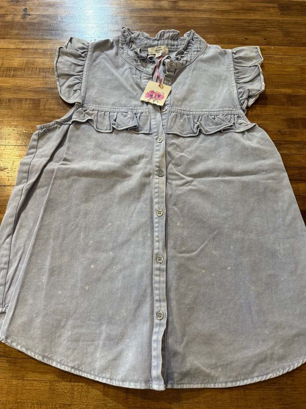 entro USA Denim Ruffle Tunic Top  New Sz Med (k1)
